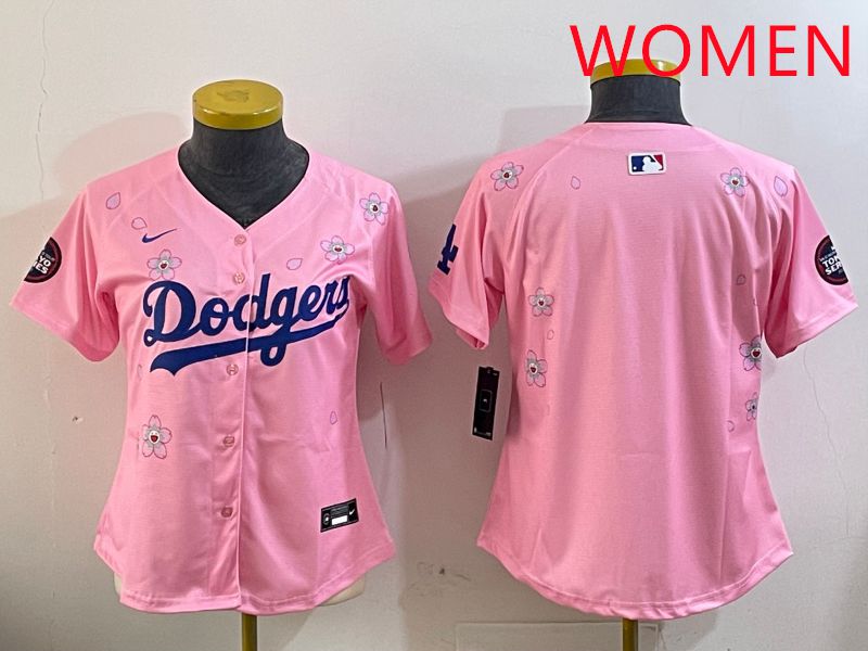 Women Los Angeles Dodgers Blank Pink Sakura Edition 2025 Nike MLB Jersey style 1->women mlb jersey->Women Jersey